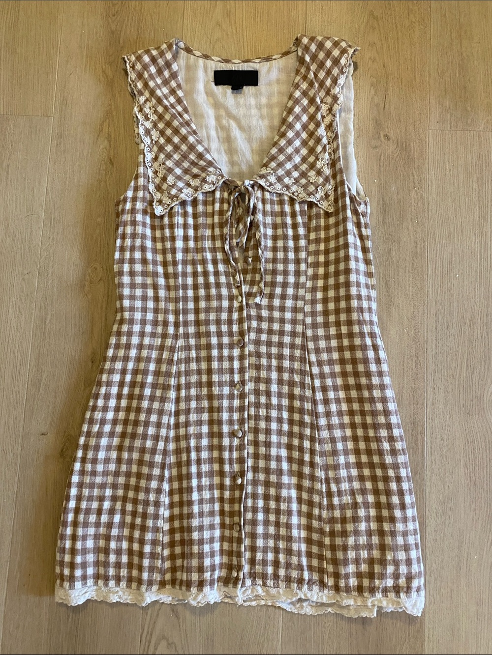 Zara Brown and White Gingham Sleeveless Button-Front Mini Dress